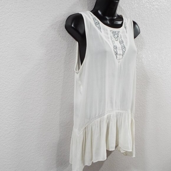 Zara Basics Off White Lightweight Sleeveless Top V Neck with Lace Detail Small - Picture 4 of 11